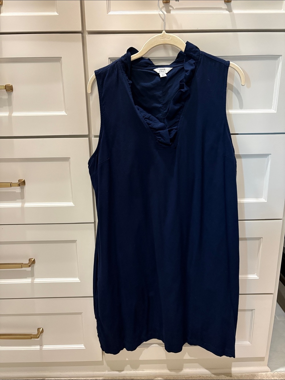 crown & ivy Navy Sleeveless Ruffle V-Neck Mini Dress